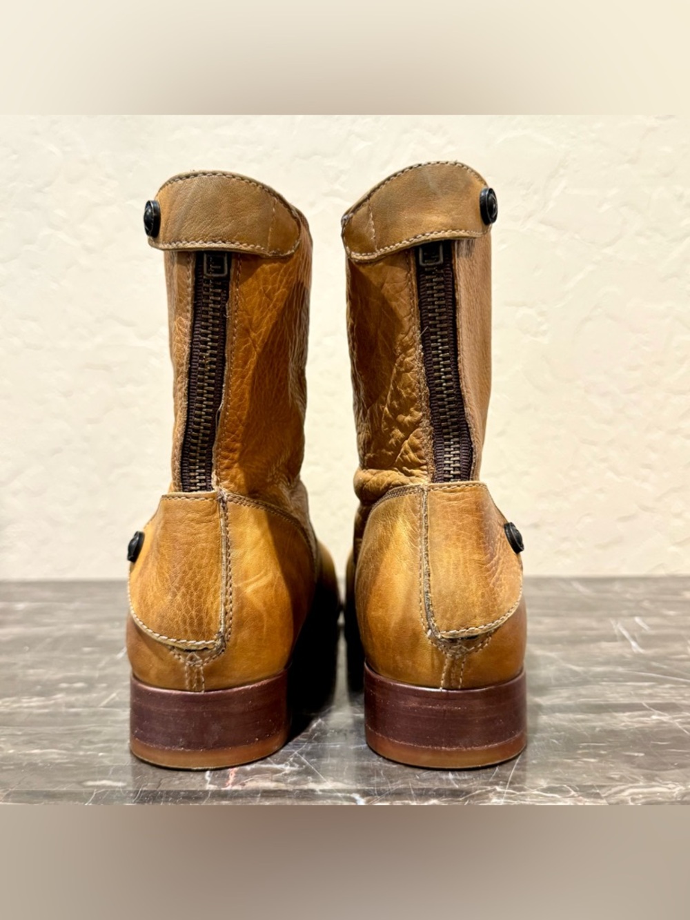 Frye Back Zip Leather Short Riding Boots - Picture 9 of 14